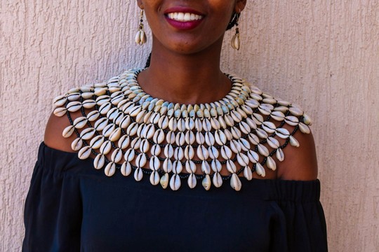 African cowrie shell necklace, Sea shell necklace, Beaded necklace, Tribal necklace, Boho necklace,