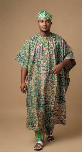 Ensemble traditionnel africain en tissu Agbada et pantalon avec bonnet assorti