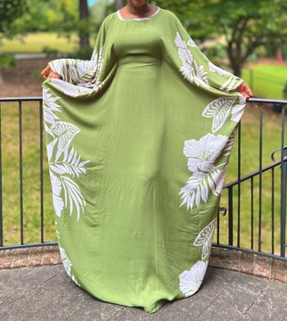 Green Tropical Floral Print Oversized Maxi Kaftan Dress