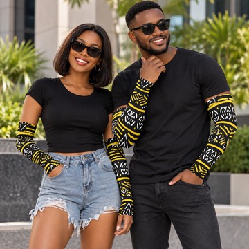 Colourful Mudcloth Tribal Compression Sleeves Gloves | Afrocentric Activewear | Bynelo