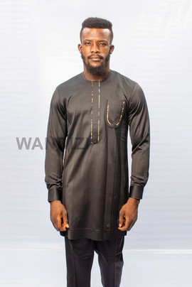 Costume africain noir avec passepoil paisley, vêtements pour hommes africains, vêtements pour hommes africains