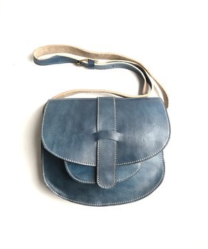 handmade blue genuine leather shoulder bag