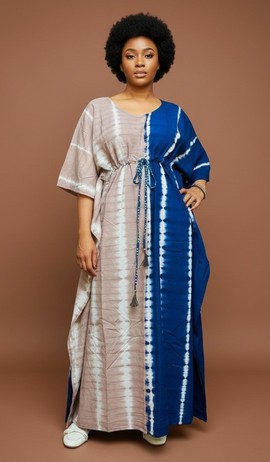 Élégante robe longue tie-dye à blocs de couleurs avec lien de taille ajustable