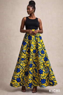 Wax print flowing skirt