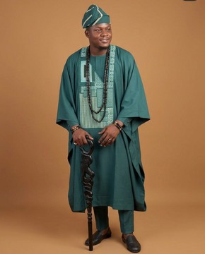 Forest Green Agbada with Textured Inner Tunic