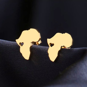 African map stud gold earrings