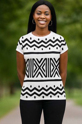 T-shirt pour femme à imprimé zigzag africain d’inspiration tribale
