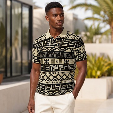 African Heritage Mudcloth Print Men's Heavyweight Polyester Polo Shirt | Bynelo