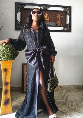 Luxury Woman Long Lace and Satin Bow ShirtDress/Weddings/Special occasions/Plus Size