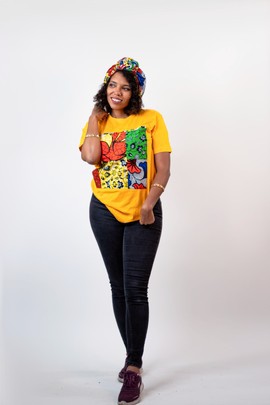 2-piece Jasmine t-shirt with pre-tied headband (Yellow)| Ankara T-shirt| Ankara