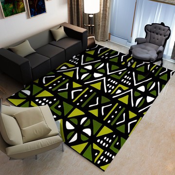 Mud Cloth African Area Rugs | Tribal Style Carpet Green (LARGER SIZES AVAILABLE)