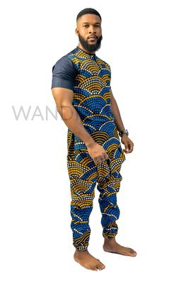 Tenue Africaine Dashiki Bleue Homme - Costume 2 Pièces Élégant Imprimé Ankara, Grande Taille Disponible