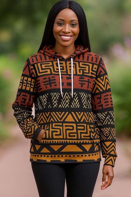 Bogolan Print  African Hoodie for Women - Traditionally Chic