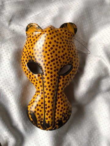 Masque de tête de guépard en bois incurvé / masque suspendu de décoration murale