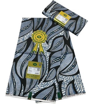 Cire d'Ankara 100% coton (6 mètres) (blanc/noir)