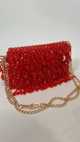 Shakara Handmade Beaded Bag for Outing made with Tear-Drop Crystals Short Beaded handle and chain