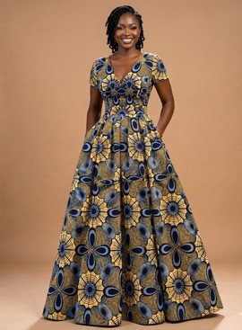 Ankara Maxi Gown with Pocket Details for Formal Wedding,cocktail soirées,Garden parties etc