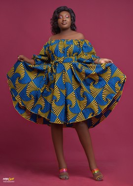 Wax dress with bare shoulders