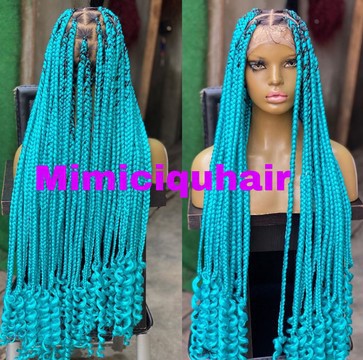 Light blue braided wig of full lace