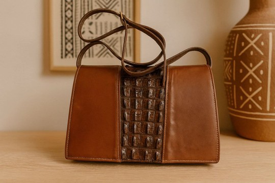 Handmade cowhide and crocodile leather bag