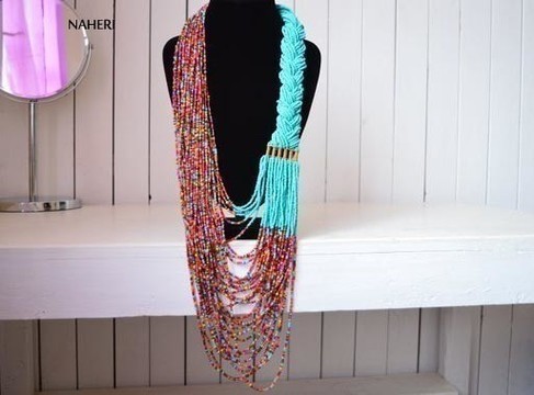 African beaded turquoise necklace | African tribal jewelry | One size fits all | Gift for Her