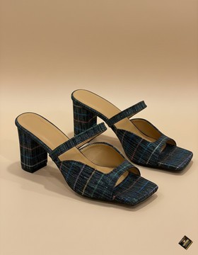 Indigo Aso-Oke Patterned Block Heel Mules