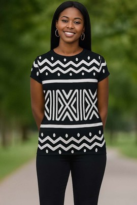 T-shirt pour femme à imprimé zigzag africain d’inspiration tribale