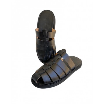 Men's Fashion Handmade Black Genuine Leather Sandal