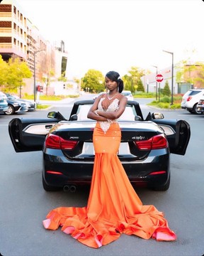 Fabulous ever orange , feathers black girl prom dress