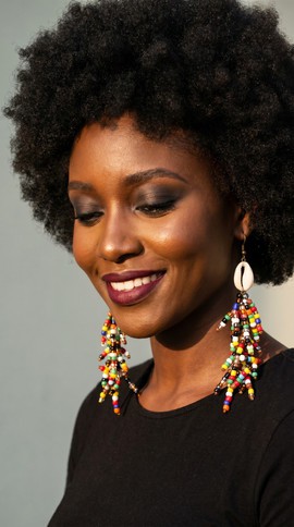 Cowrie Shell &amp; Multicolor Seed Bead Dangle Earrings – Handcrafted African Statement Chandelier