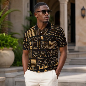 Mudcloth African Print Men's Heavyweight Polyester Polo Shirt | Heritage Streetwear | Bynelo