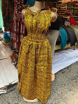 Yellow Ankara Strap Maxi Dress – African Print Summer Dress – Adjustable Shoulder Tie Long Dress
