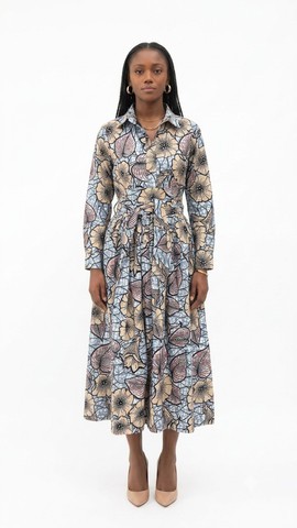 Nude African Print Shirt Dress