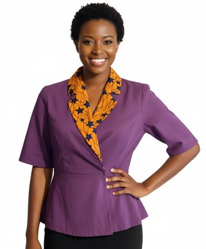 Purple Ankara Jacket with Yellow Lapel - Double Breasted Peplum Blazer