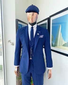 Un "Peaky Blinders" à rayures bleues Admiral &amp; Skye - Jorgecarli super 140's - Costume "Board Room"