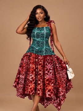 Robe midi en batik à bretelles nouées
