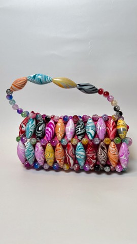 Candy Cane Handmade Beaded Bag for Outing Beaded Purse with Zipper Closure Elegant Practical Design