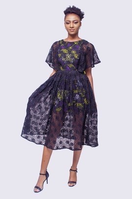 Lace Dress with Ankara Underlay, Ankara Dress, African Womens Dress, African Dress