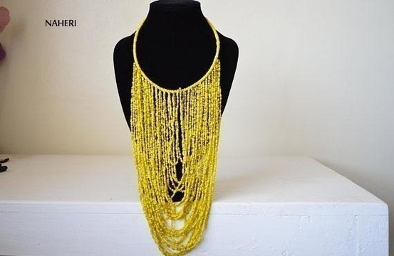 African Maasai Beaded  Necklace | African tribal Necklace | Yellow African Jewelry