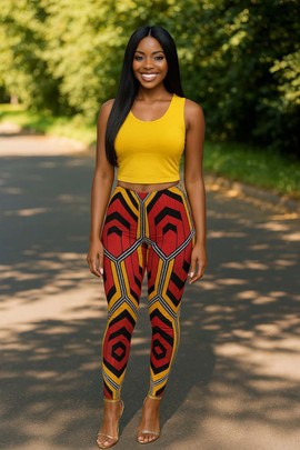 Leggings à imprimé géométrique et motif africain - Écologiques