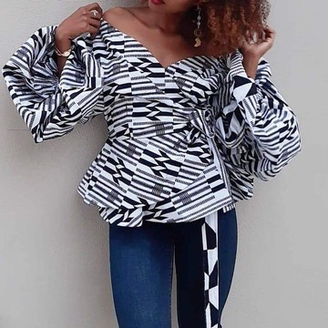 KENTE WAX Basque TOP White black