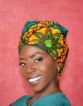 Green orange ankara turban with satin lining,