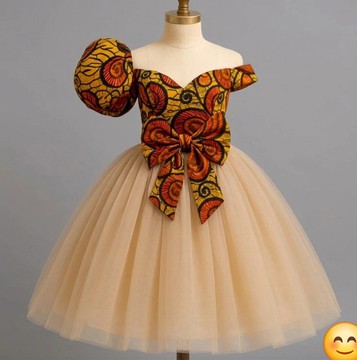 Kids African Print Tulle Gown
