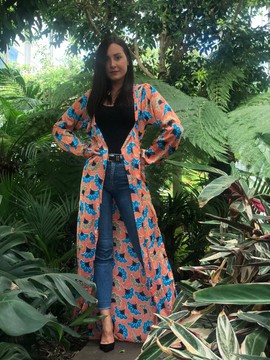 Wedding flower print silk kimono / tunic