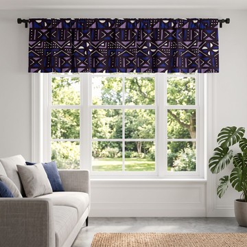 Classic Purple Mudcloth Curtain Valance | African Bogolan Window Treatment | Bynelo