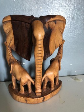 Wooden rose wood elephant mask and two calves home decorative curving