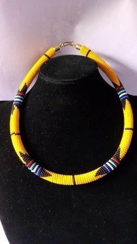 African Zulu beaded necklace, Yellow necklace, Her Christmas gift, Tribal necklace, Elegant necklace