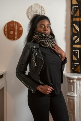 Snood in genuine Black Bogolan fleece lined