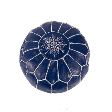 Grand pouf en vrai cuir Naturel Bleu