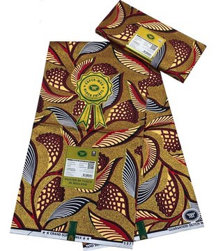 African Wax Fabric(6 yards) 100% cotton (Yellow mix)
